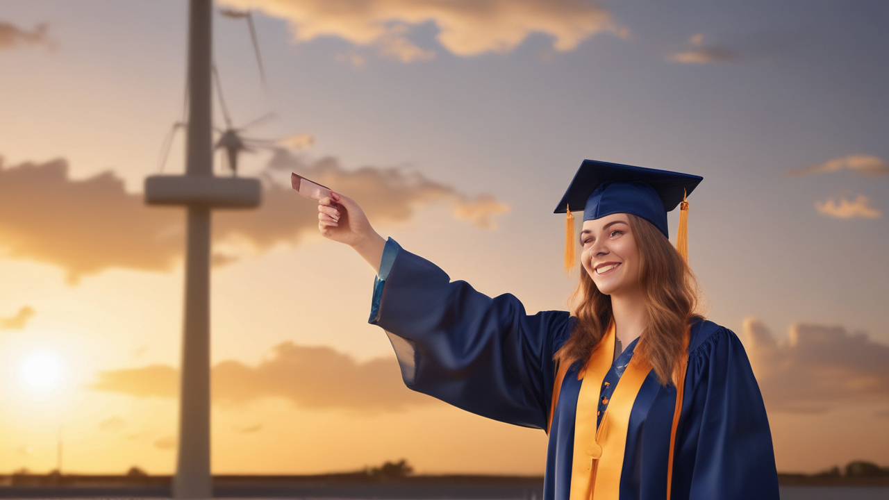 Graduate receiving diploma with a bright future